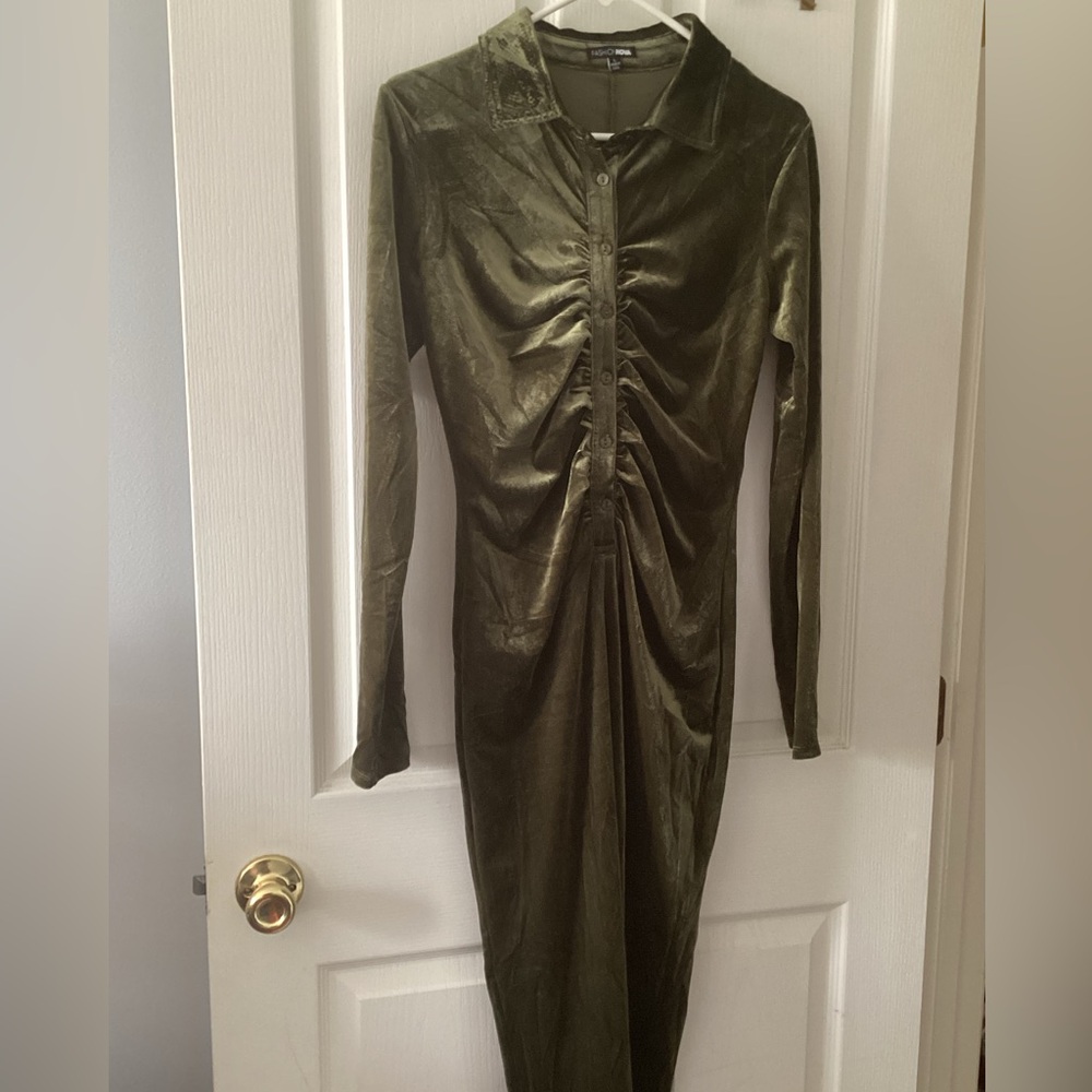 Fashion Nova Kimber velvet jumpsuit and Olive color